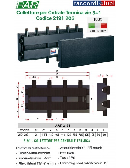 COLLETTORE FAR IN ACCIAIO 3 1 VIE 2"X1.1/4 2191 203