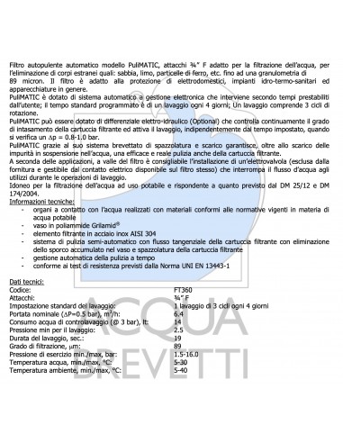 SELBSTREINIGENDER FILTER PULIMATIC 3/4 FT360