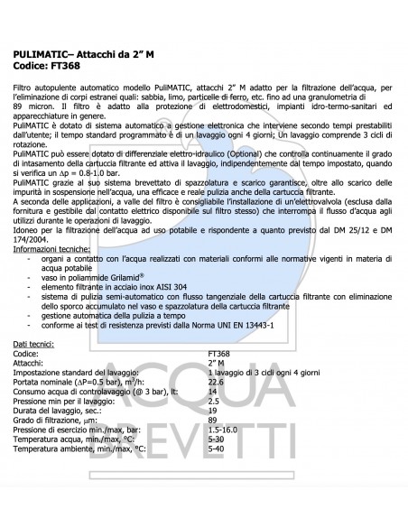 FILTRO AUTOPULENTE PULIMATIC 2" FT368