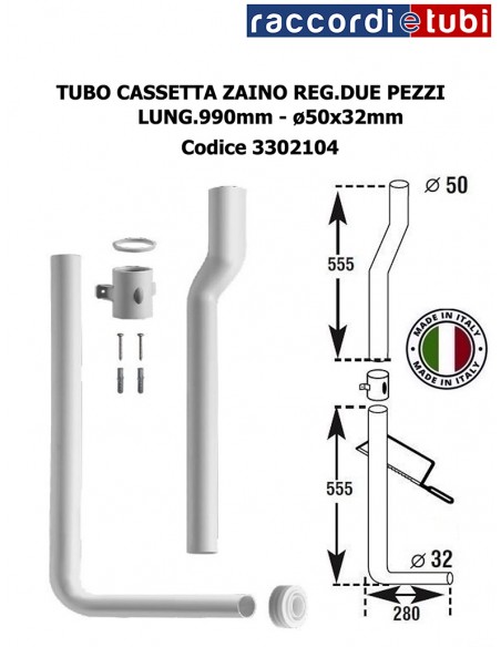 TUBO CASSETTA ZAINO REGOLABILE DUE PEZZI 1100X280mm Diametro 50x32mm