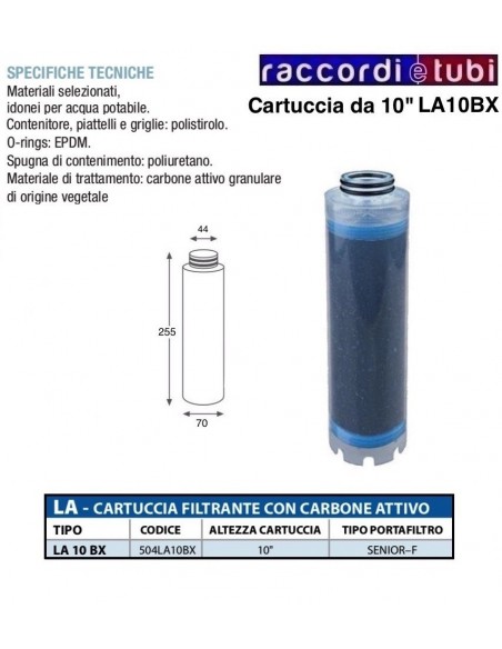 FILTERKARTUSCHE MIT AKTIVKOHLE 10" MIT O-RING LA10BX 504LA10BX