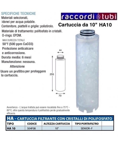 CARTUCCIA CON CRISTALLI DI POLIFOSFATO DA 10" CON ORING HA10 504F08