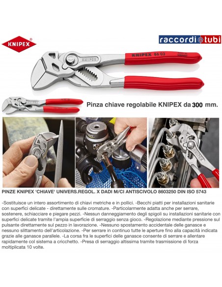 CHIAVE REGOLABILE PER DADI CROMATI KNIPEX 300
