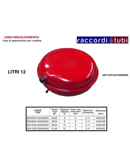 VASO DI ESPANSIONE VAREM DA RISCALDAMENTO LT.12 DIAMETRO mm.325