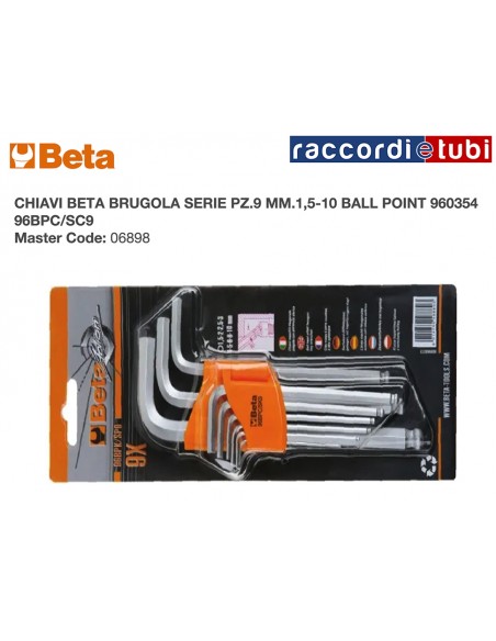 SET CHIAVE A BRUGOLA BETA 9 PEZZI DA MM.1,5*10