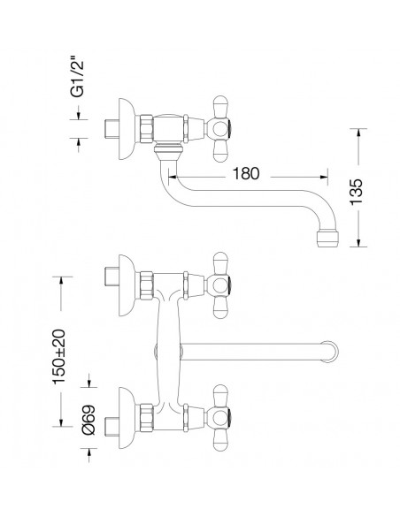 WANDSPÜLMISCHER MIT TRADITIONELLEM VENTILEINSATZ