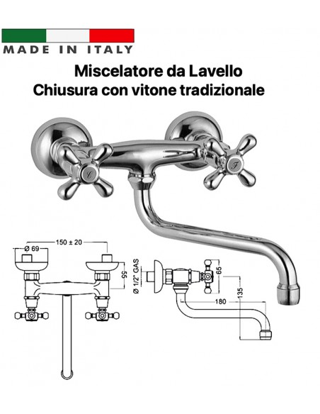 MISCELATORE  LAVELLO A PARETE CON VITONE TRADIZIONALE