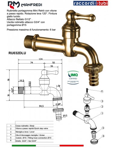 WASSERHAHN 'Mini RETRO' GLÄNZEND 1/2 ART.2A