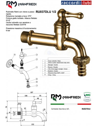 RÜCKWÄRTSARMATUR 'RETRO' GLÄNZEND 1/2 ART.1A