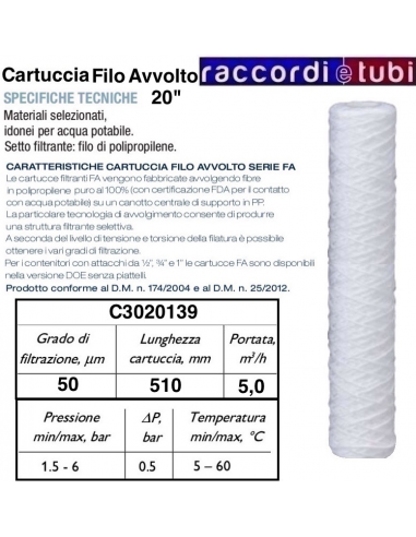 CARTUCCIA FILTRANTE IN FILO AVVOLTO DA 10"