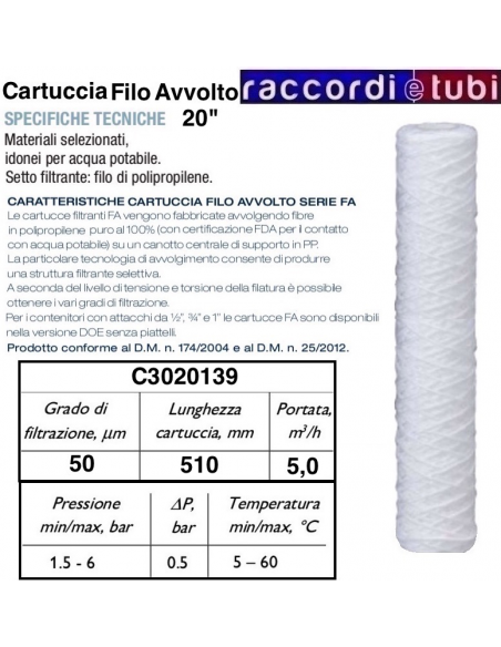 CARTUCCIA FILTRANTE IN FILO AVVOLTO DA 10"