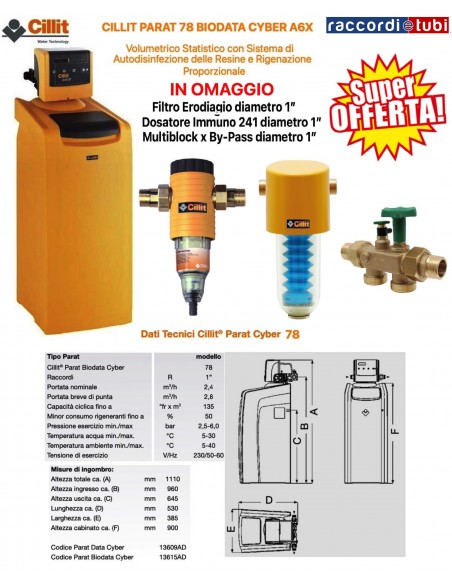 ADDOLCITORE CILLIT PARAT 78 BIODATA CYBER A6X "In Omaggio" Con Dosatore e By-Pass