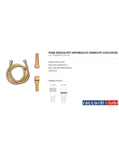 FLEX DOCCIA OTTONE NATURALE CONICO FF1/2X1/2Xcm.150