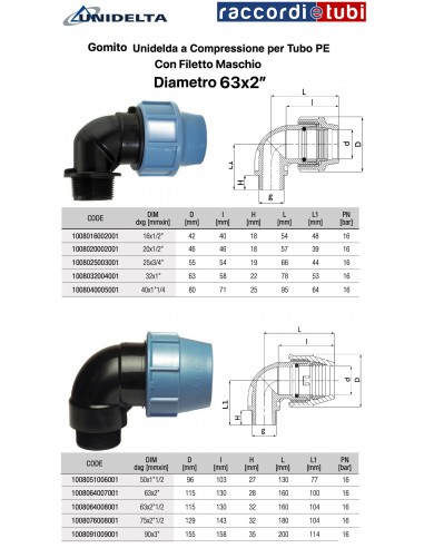 GOMITO FILETTO  MASCHIO 63X2" A COMPRESSIONE...