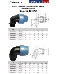 GOMITO FILETTO  MASCHIO 40X1.1/4 A COMPRESSIONE PER TUBO...