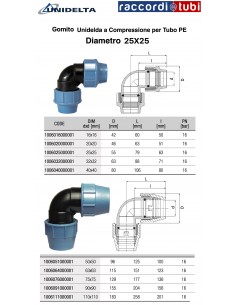 GOMITO 90° A COMPRESSIONE 25X25 UNIDELTA PER TUBO PE