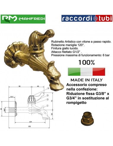 RUBINETTO IN OTTONE BRONZATO CON VOLANTINO 1/2''