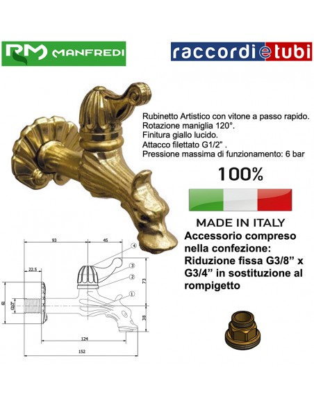 RUBINETTO IN OTTONE BRONZATO CON VOLANTINO 1/2''