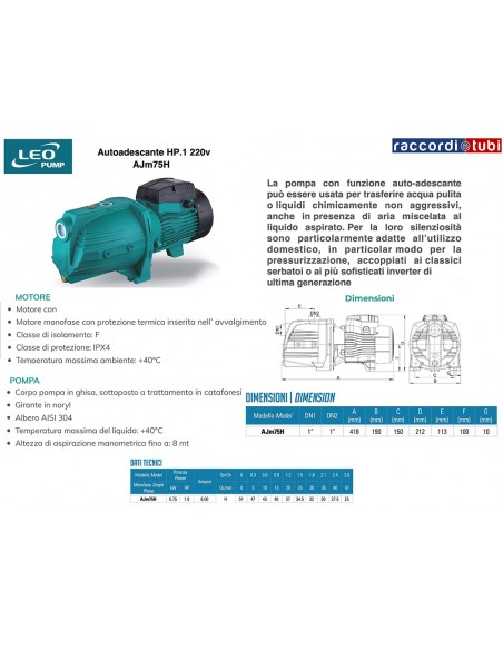 Selbstansaugende Elektropumpe Leo Pump Jm75H HP1