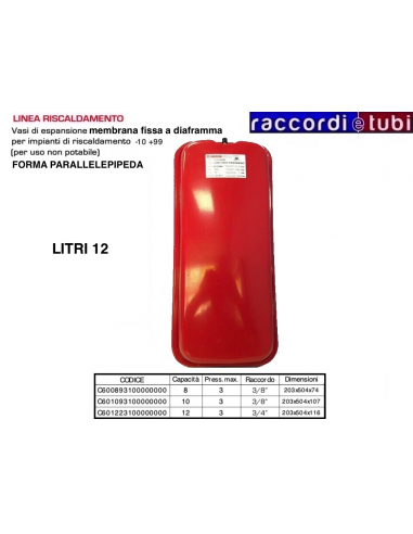 VASO DI ESPANSIONE VAREM PARALLELEPIPEDO LT.12...