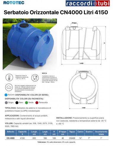 SERBATOIO ORIZZONTALE CN4000 LT.4150 ROTOTEC