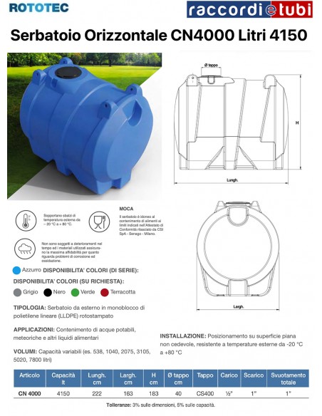 SERBATOIO ORIZZONTALE CN4000 LT.4150 ROTOTEC