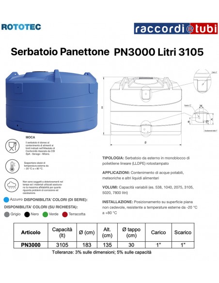 SERBATOIO PANETTONE PN3000 LT.3105 ROTOTEC