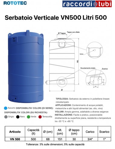 SERBATOIO VERTICALE VN500 LT.500 ROTOTEC