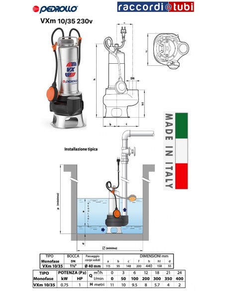 ELETTROPOMPA PEDROLLO AD IMMERSIONE VXm10/35