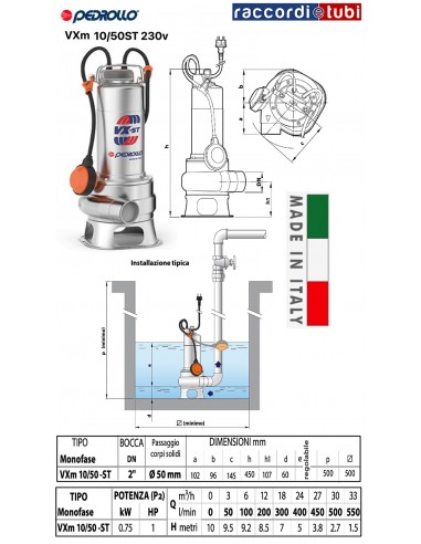 ELETTROPOMPA PEDROLLO AD IMMERSIONE VXm10/50-ST...