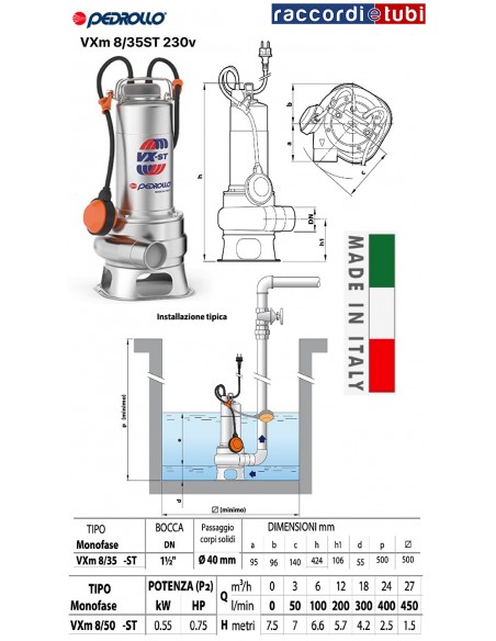 PEDROLLO TAUCHPUMPE VXm8/35-ST 1.1/2