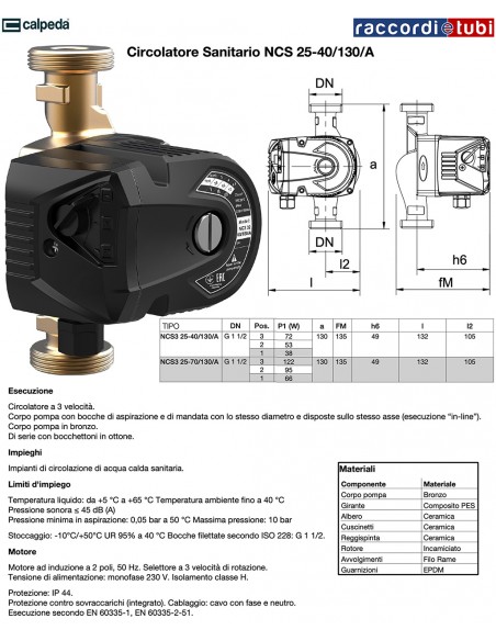 SANITÄR-UMWÄLZPUMPE CALPEDA NCS3 25-40/130A 230V
