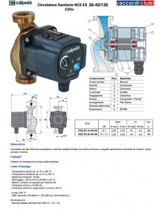 CIRCOLATORE CALPEDA SANITARIO NCE ES 20-40/130 230V