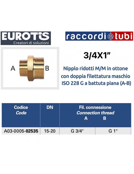 NIPLES EUROTIS PER CARTELLA 1"x3/4 ACQUA/SOLE/GAS
