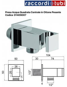 PRESA D'ACQUA CENTRALE QUADRATA IN OTTONE CROMATA 