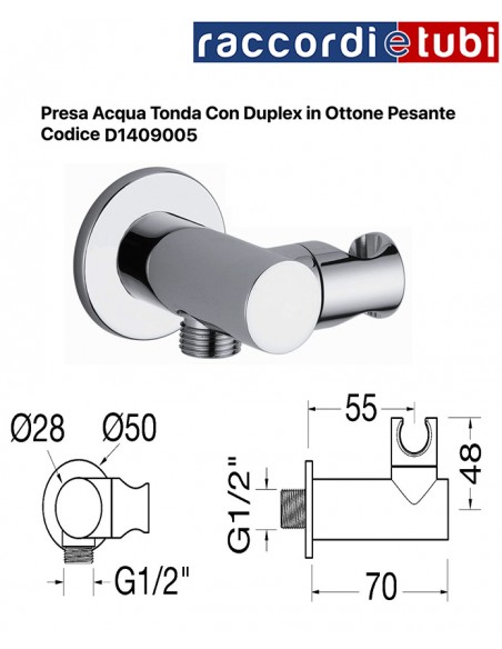 PRESA D'ACQUA DUPLEX TONDA IN OTTONE CROMATO 