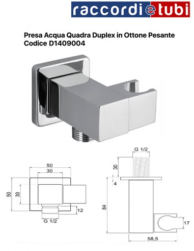 PRESA D'ACQUA DUPLEX QUADRA IN OTTONE CROMATO 