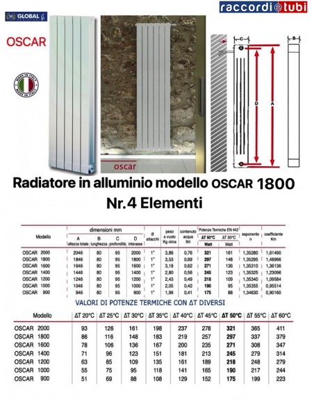 RADIATORE IN ALLUMINIO GLOBAL OSCAR 1800 BATTERIA 4 ELEMENTI