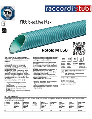 TUBO PVC SPIRALATO  DIAMETRO 50 MT.50 FITT...