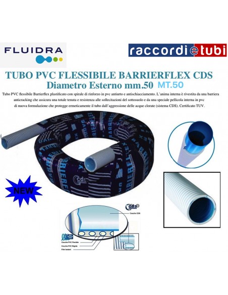 TUBO PVC DIAMETRO 50 flessibile spiralato con guaina BARRIERFLEX CDS Rotolo da ml.50