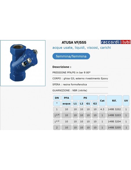 VALVOLA DI NON RITORNO ATUSA  A PALLA 1"