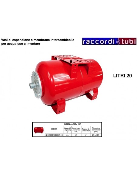 VASO DI ESPANSIONE VAREM CILINDRICO LT.20 BASE E STAFFA PER ACQUA FREDDA