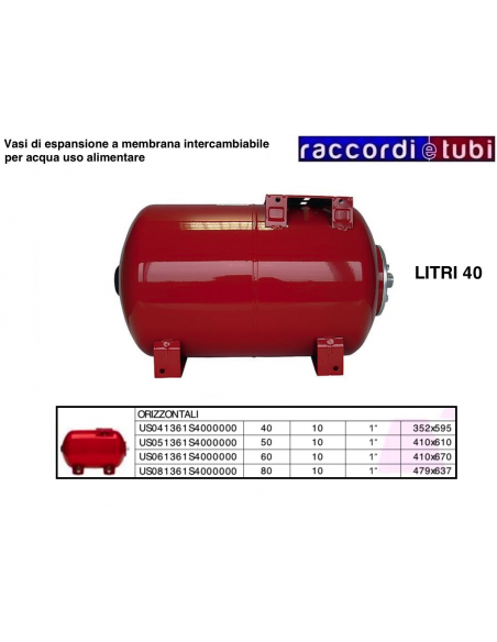 VASO DI ESPANSIONE VAREM CILINDRICO LT.40 BASE E STAFFA PER ACQUA FREDDA