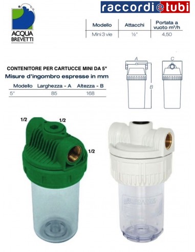 CONTENITORE FILTRO ACQUA  MINI 5" GREEN TRE VIE...