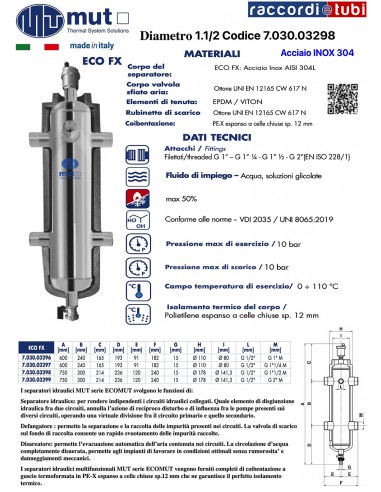MUT SEPARATORE IDRAULICO INOX ECOMUT DIAM.1.1/2...
