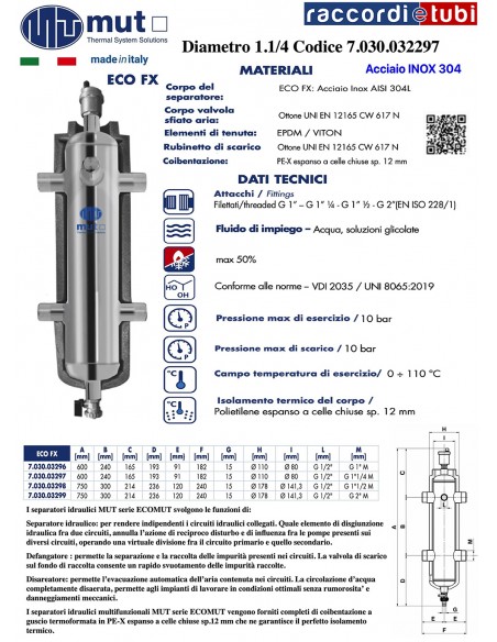 MUT SEPARATORE IDRAULICO INOX ECOMUT DIAM.1.1/4  7.030.03297