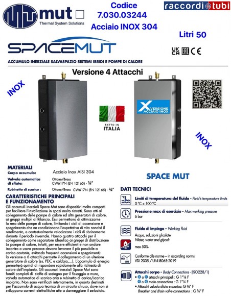 MUT ACCUMULO INERZIALE INOX LT.50 4 ANSCHLÜSSE cod.7.030.03243