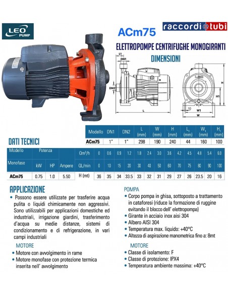 ELEKTROPUMPE LEO PUMP ACm75 HP.1 230V EINLÄUFER