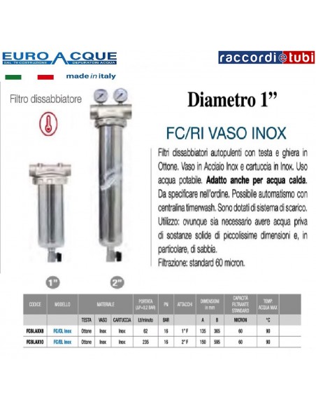 FILTRO EUROACQUE FC/RI IN ACCIAIO INOX 1"