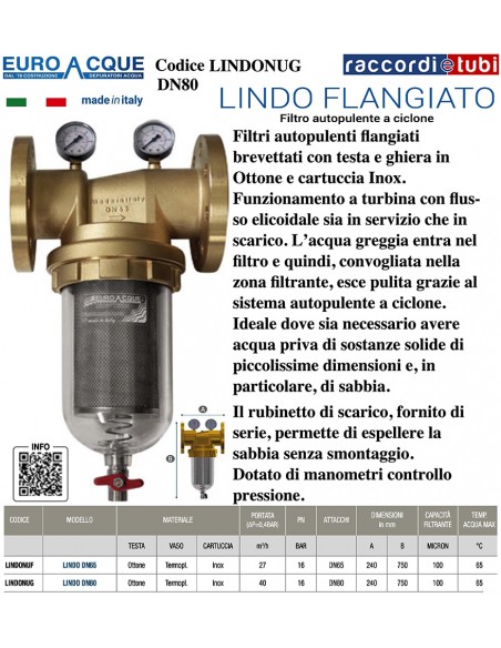 FILTRO EUROACQUE LINDO DN80 FLANGIATO